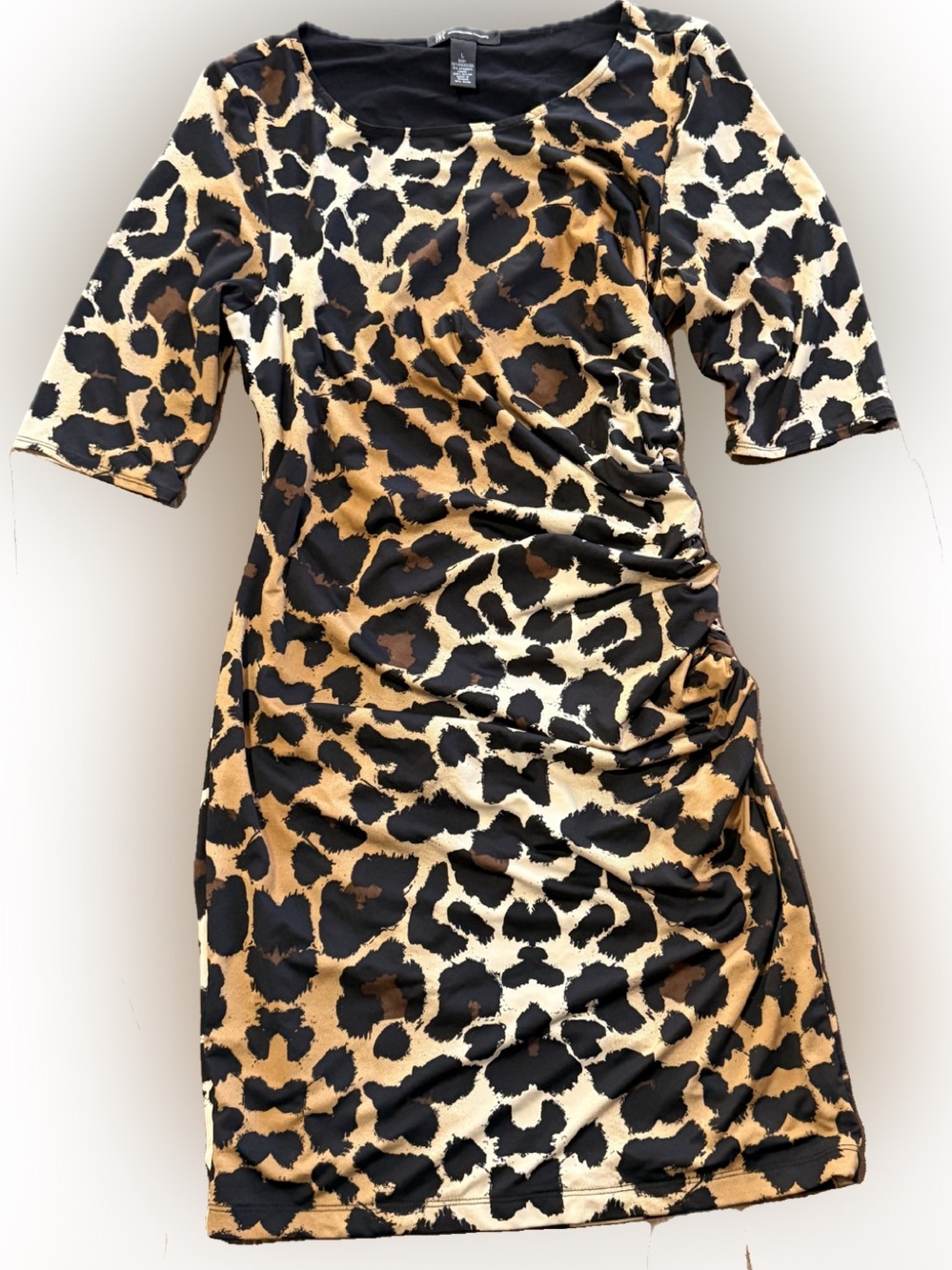 INC Leopard Side Ruched Dress L